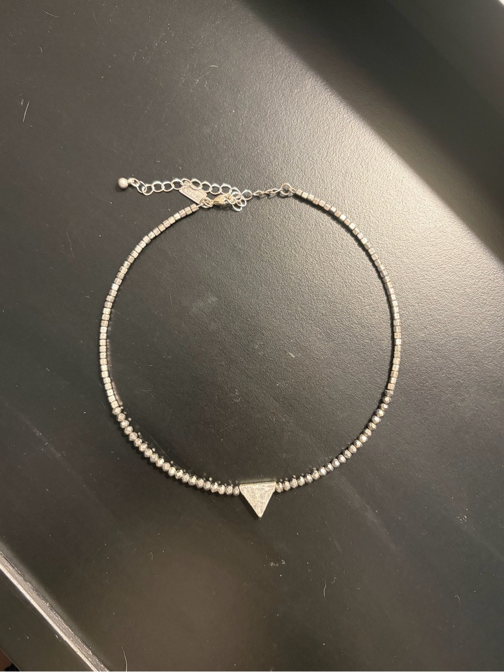 Sterling Silver Triangle Bead Choker Necklace - Silver